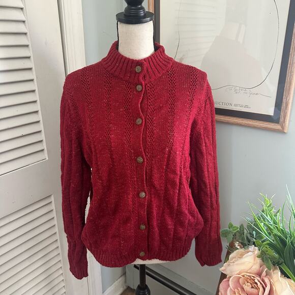Vintage EASY SPIRIT Sweater Womens Large Red Chunky Knit Cardigan Retro 90s - Picture 2 of 11